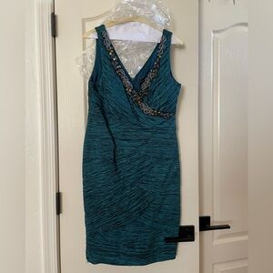 Beautiful green/blue fitted Ignite evening dress, Size 12